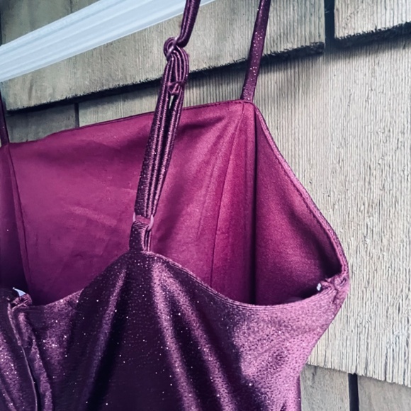 Honey and Rosie Junior M Glitter Pleated Side Slit Long Cherry Strap Dress - Picture 16 of 17